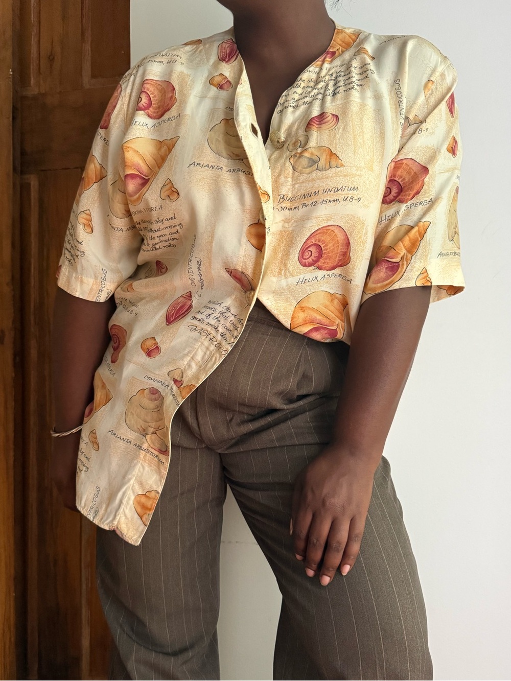 Vintage Natural History Seashell Print Blouse Coastal Science Art Viscose Top